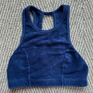 Aerie Velvet Navy Blue High Neck Crossed Back Sports Bra - S